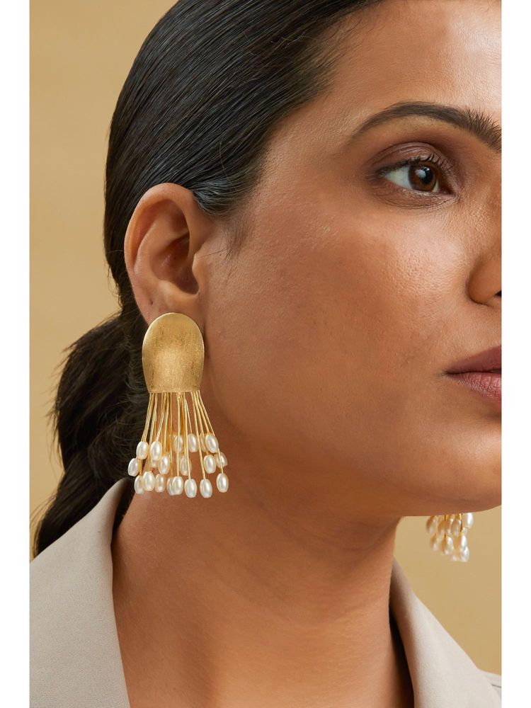 AMOSSH Peace 18K Gold Plated White Pearl Drop Earrings-image-17