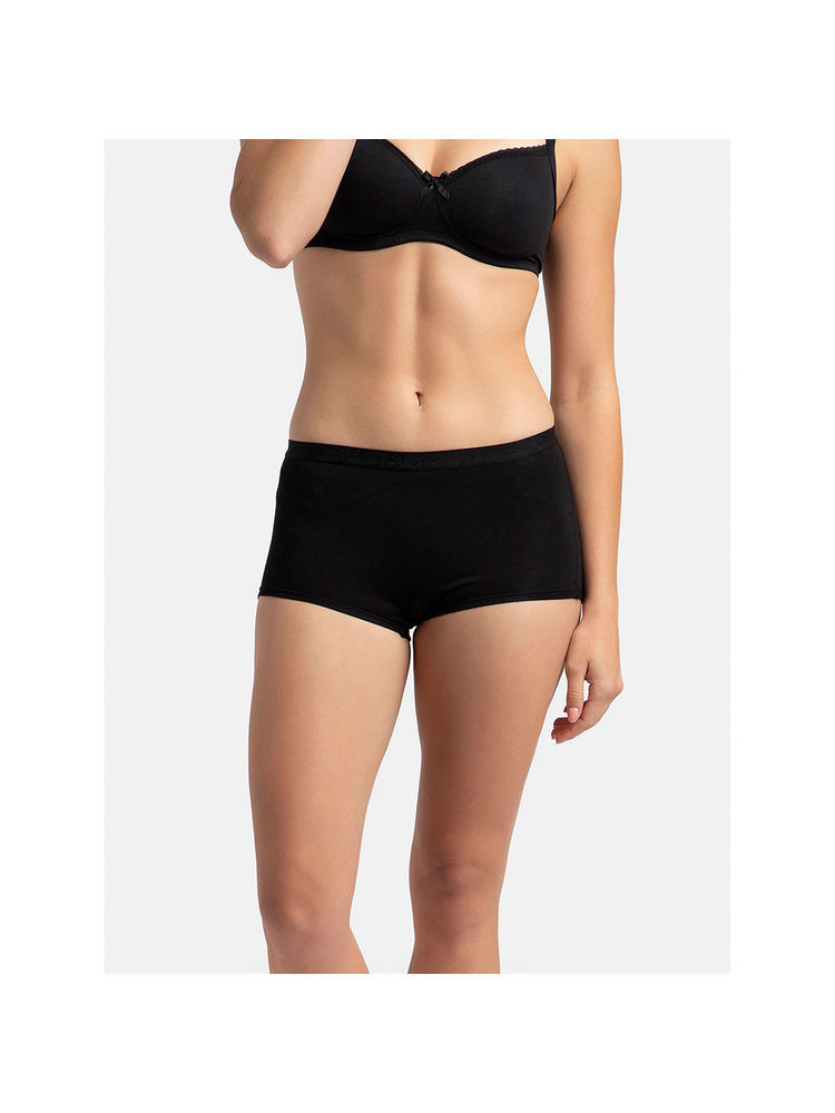 Jockey 1810 Women Full Coverage Micro Modal Elastane Boy Shorts - Black-picture-13