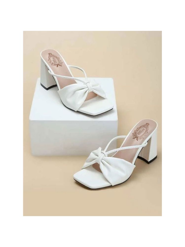 Shoetopia Detailed Strap Stylish White Block Heels For Women-picture-26