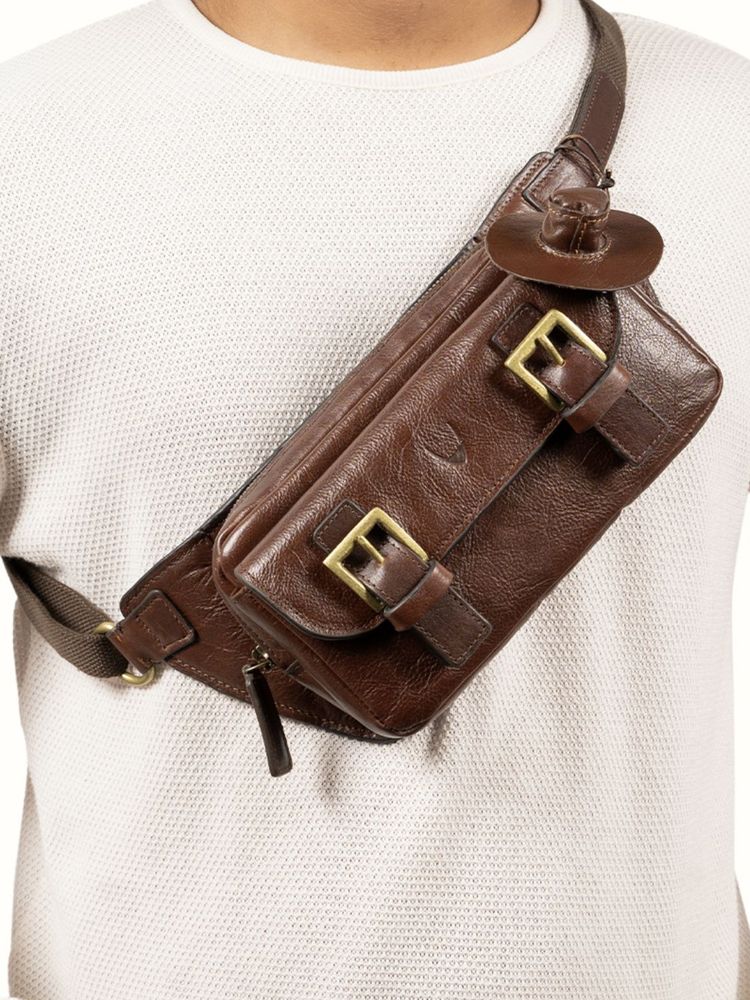Hidesign Pisco 01 Genuine Leather Men's Crossbody Bag - Tan-picture-39