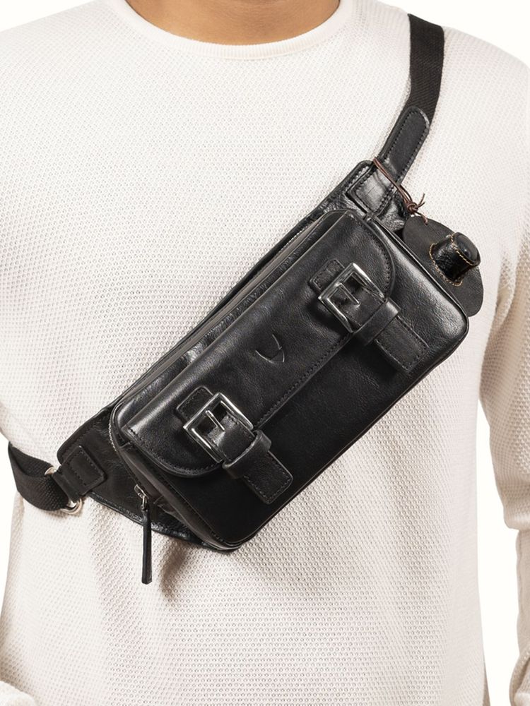 Hidesign Pisco 01 Genuine Leather Men's Crossbody Bag - Black-image-44