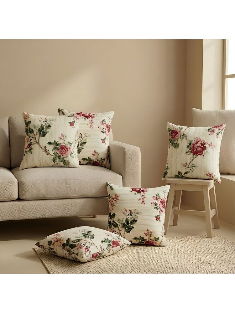 The Home Story Off White Warm Rose Cotton Cushion Covers (Pack of 5)-image-14