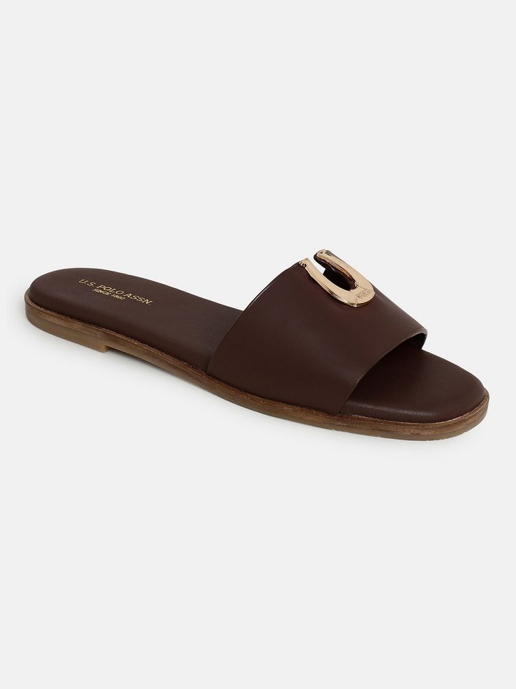 U.S. POLO ASSN. Women Brown Solvere Flats with Gold Hardware-picture-11