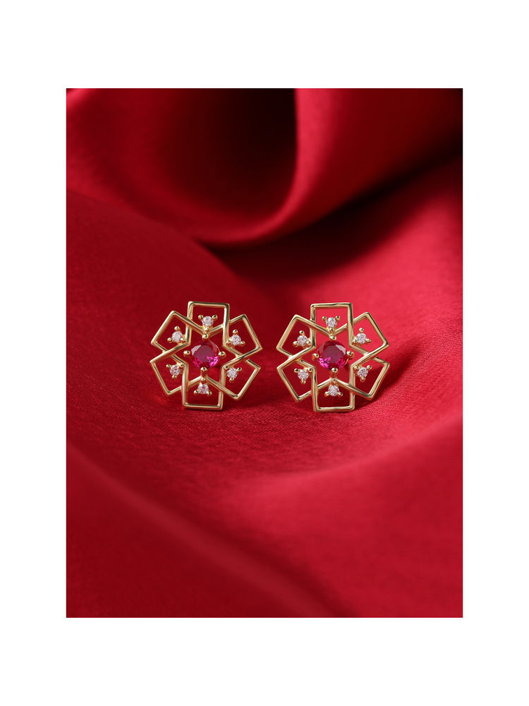 Ornate Jewels 925 Silver 18K Gold Plated Round Red Ruby Modern Classic Stud Earring for Women & Girls-image-39