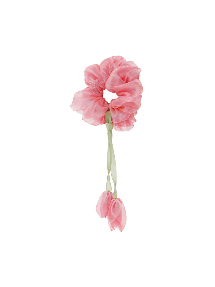 Matra Tulip Flower Hair Scrunchie With Bow Rubber Band Floral Ties For Women & Kids-picture-19
