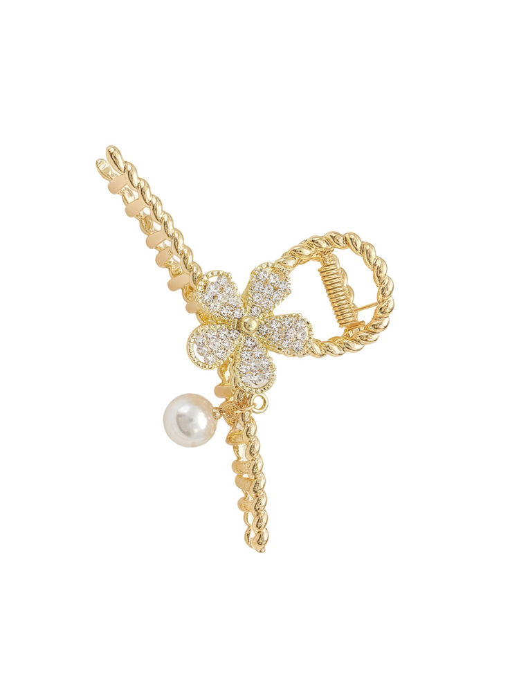 Matra Luxe Claw Clip Hair Clutcher Gold Flower Big Large Fancy Crystal Rhinestone Pearl Clutches-image-48