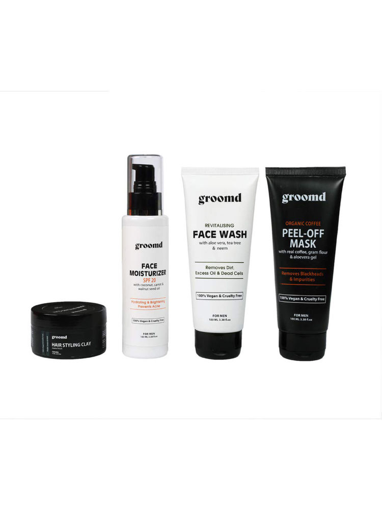 Groomd Face Brightening & Hair Styling Set For Men Face Wash, Face Moisturizer