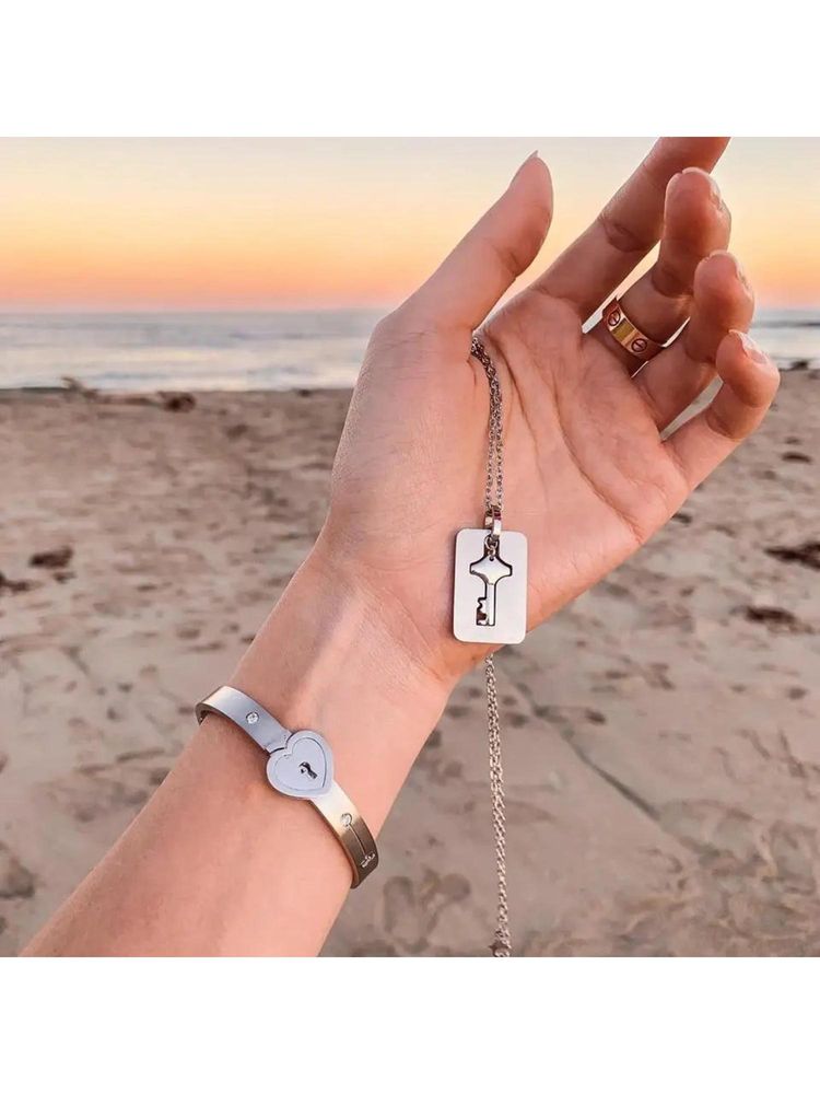 Salty Silver Lock and Key Love Jewellery Set (Pack of 2)-image-3