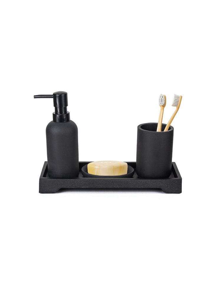 UMAI Poly-Resin Soap Dispenser Set Black-picture-49