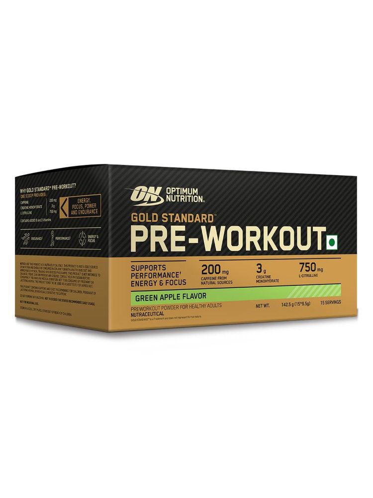 Optimum Nutrition (ON) Gold Standard Pre-Workout Single Serve Packs - Green Apple (Pack Of 15)