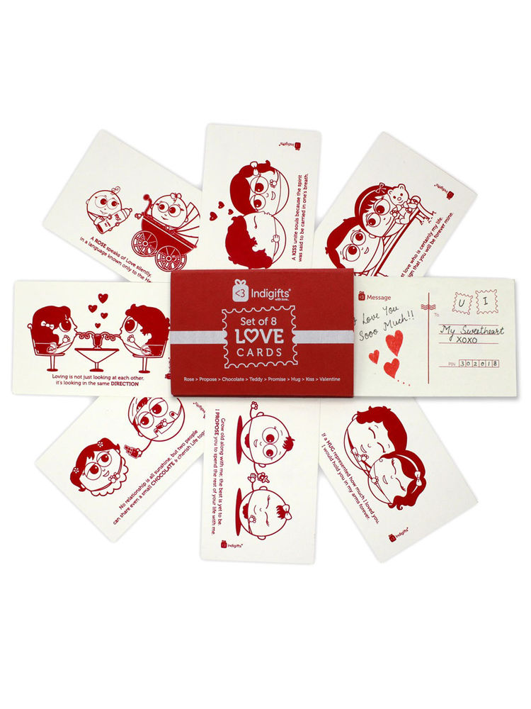 Indigifts Valentines Love Story Handmade Sheet Cute Message Postcard Set Of 8-picture-15