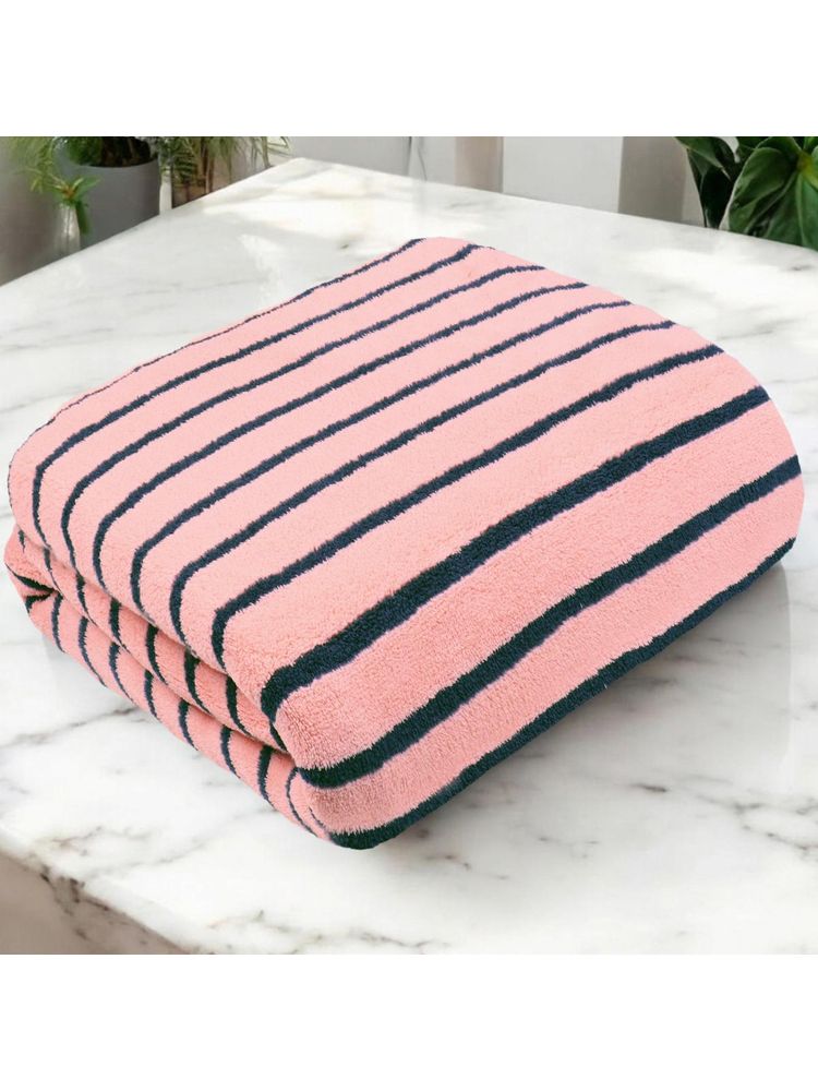 Story@Home Microfiber 400 GSM Peach Stripes Bath Towel (XL)