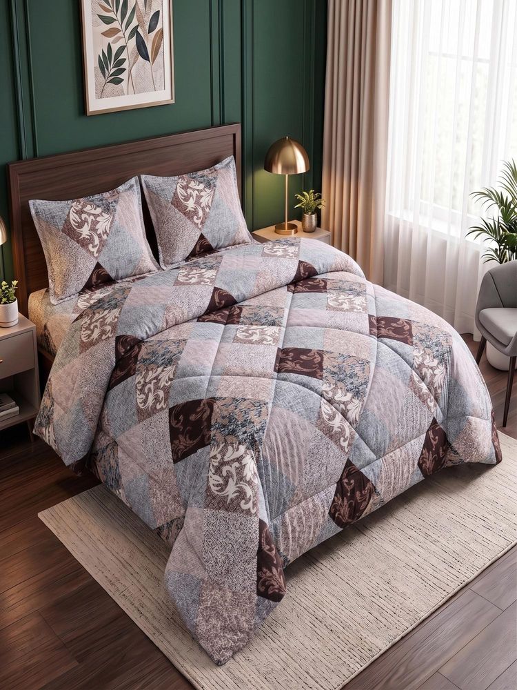 Threadwear Multicolor Floral Queen Bedsheet With 2 Pillow Covers & Comforter-image-10