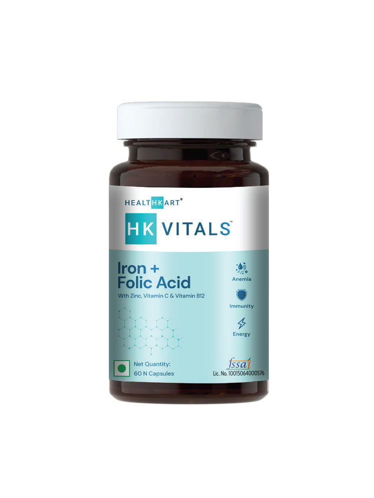 HealthKart Hk Vitals Iron And Folic Acid Supplement, Supports Blood Building, Immunity And Energy