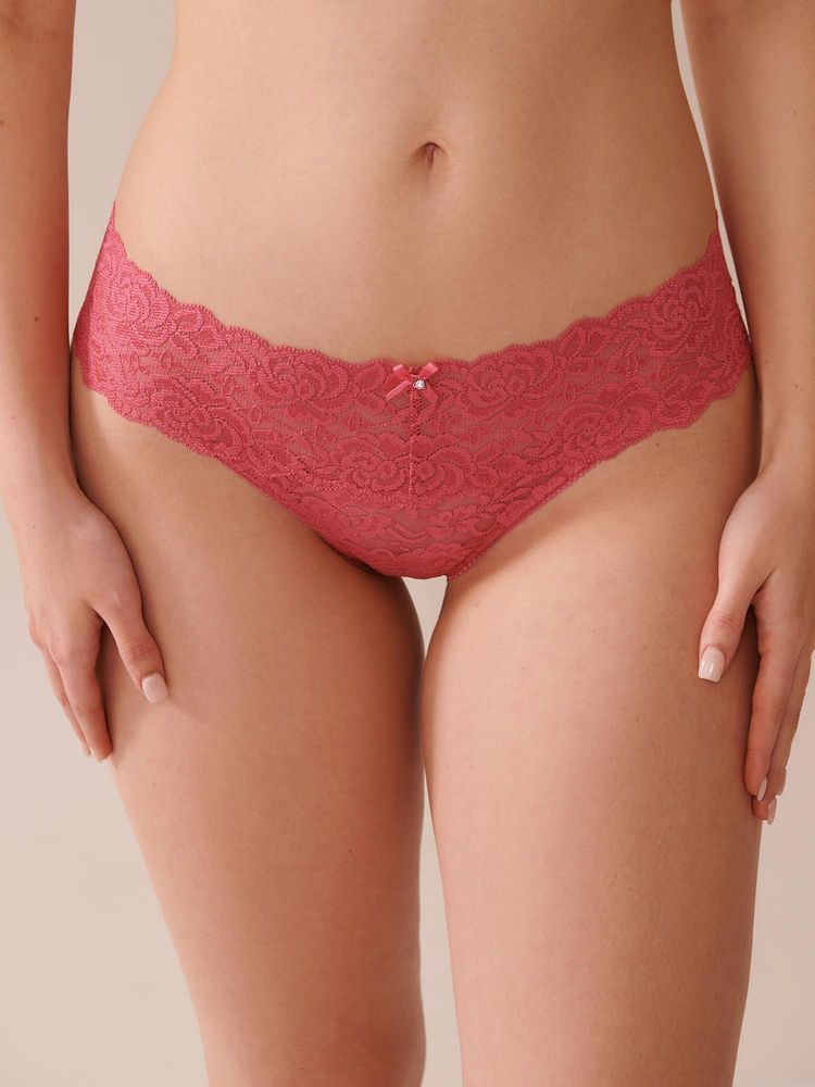 La Vie En Rose Wide Waistband Lace Thong Panty Pink-picture-12