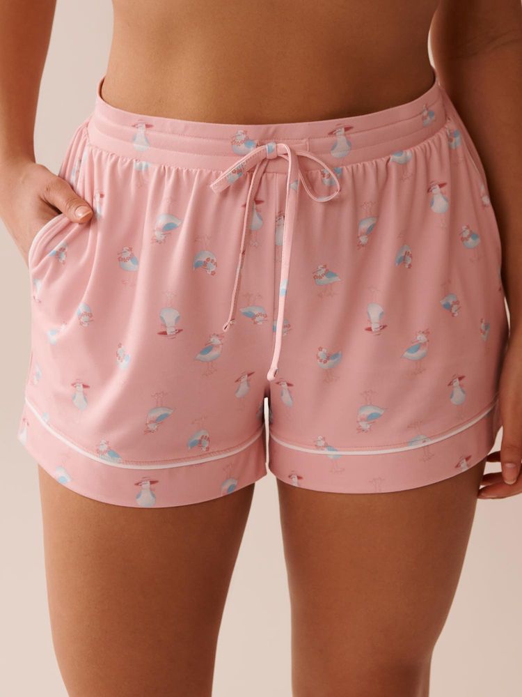 La Vie En Rose Seagull Print Super Soft Shorts Pink-image-1