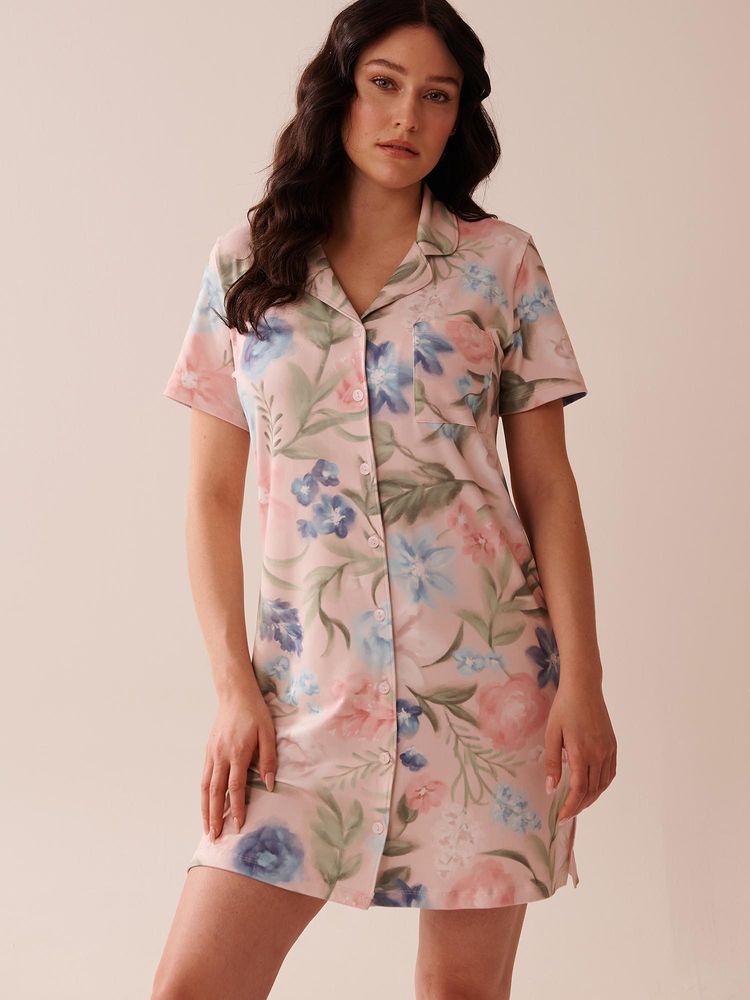 La Vie En Rose Watercolour Flower Print Super Soft Button-Down Shirt Multi-Color-picture-23