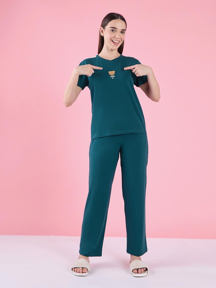 Sweet Dreams Womens Graphic Printed Pyjama With Top Teal-picture-23