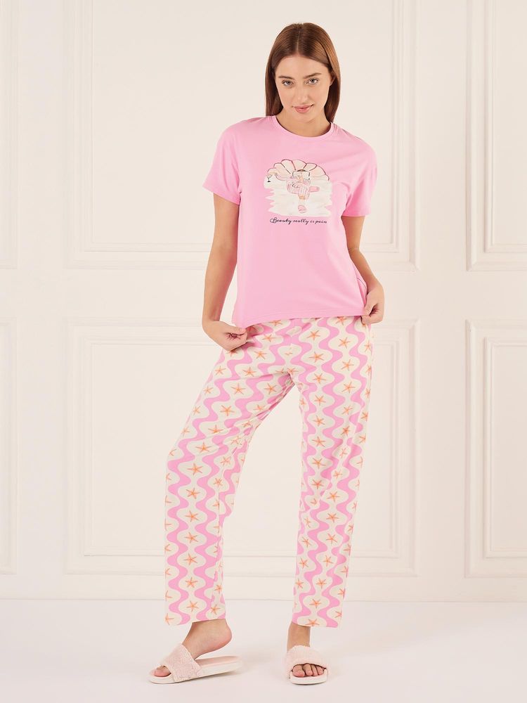 Sweet Dreams Womens Graphic Printed Pyjama With Top Pink-picture-23