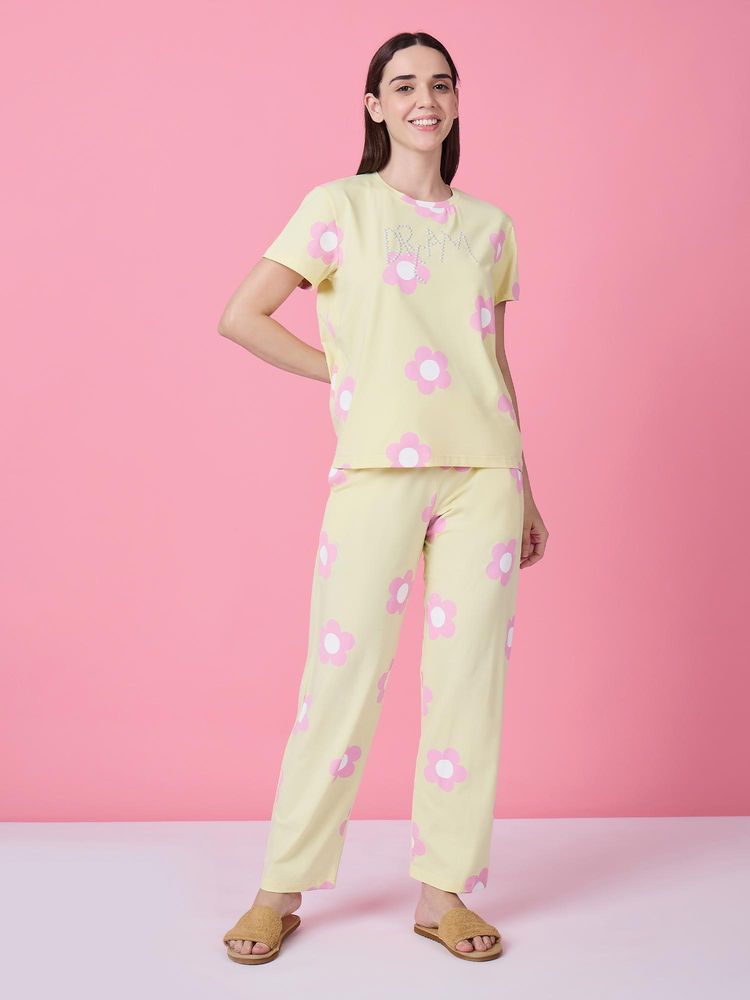 Sweet Dreams Womens Floral Printed Pyjama With Top Yellow-picture-25