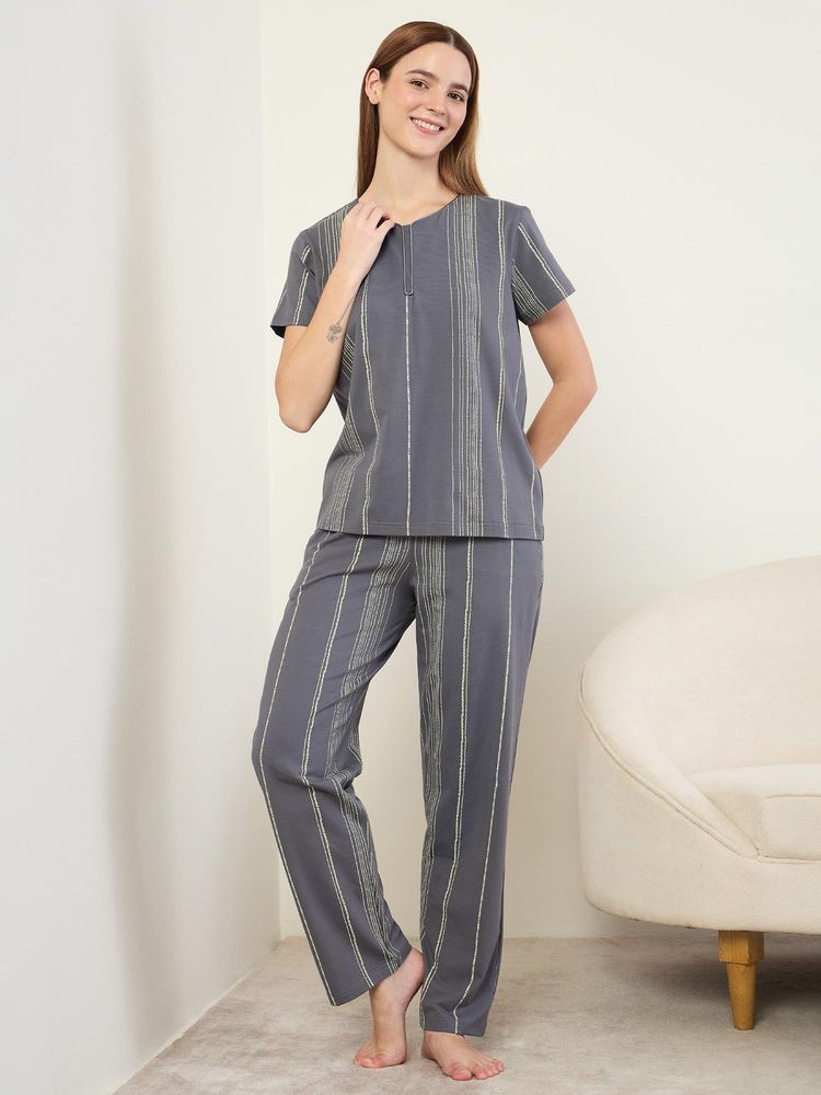 Sweet Dreams Womens Striped Pyjama With Top Grey-picture-20