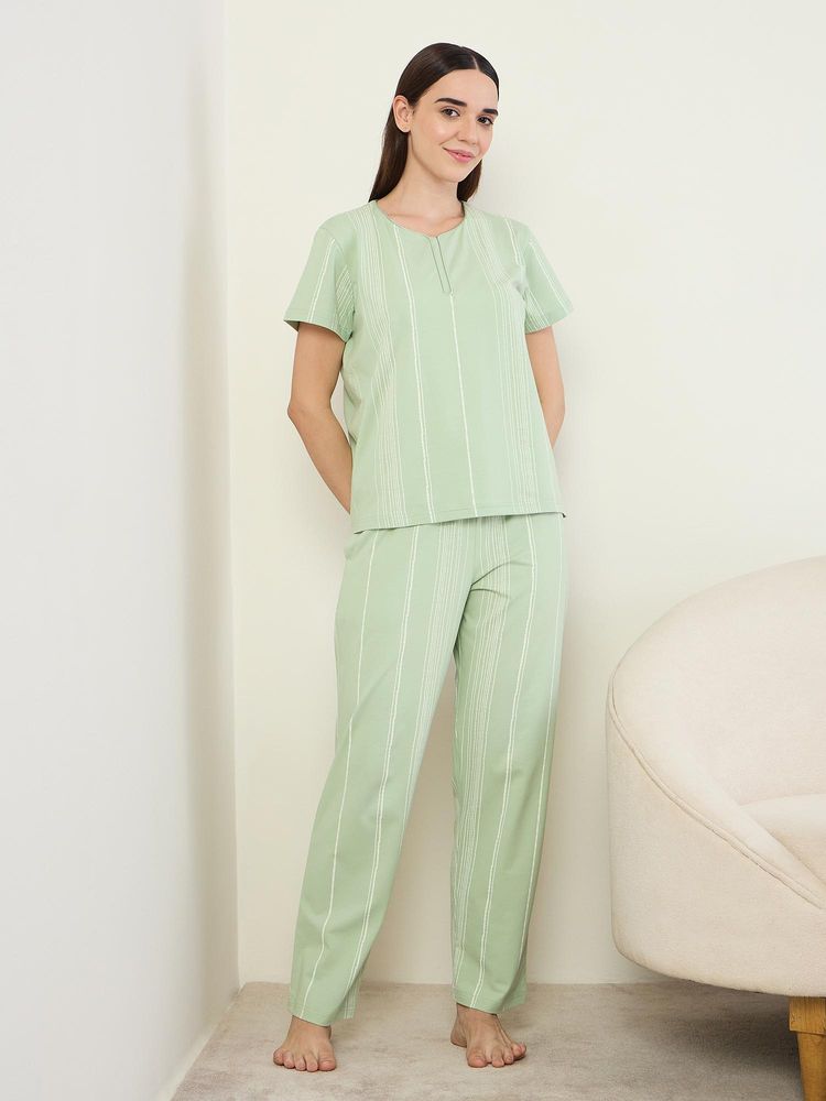 Sweet Dreams Womens Striped Pyjama With Top Green-picture-23
