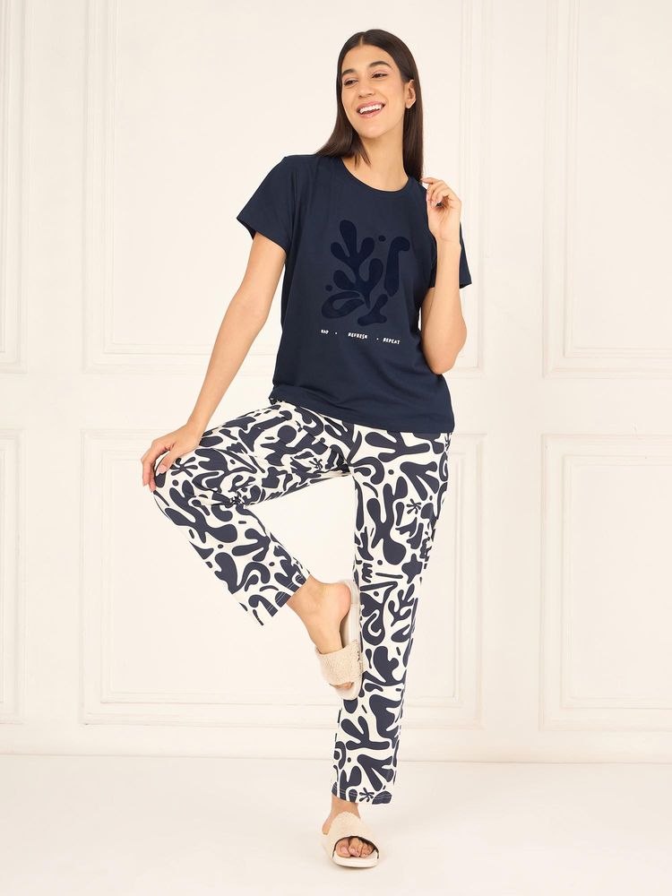 Sweet Dreams Womens Graphic Printed Pyjama With Top Navy Blue-picture-11
