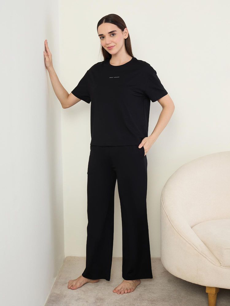 Sweet Dreams Womens Solid Pyjama With Top Black-picture-16
