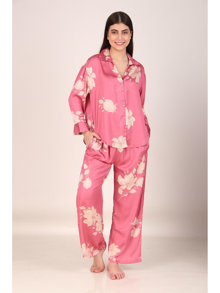 Masha Iris Pink Oversized Satin Nightsuit-picture-20