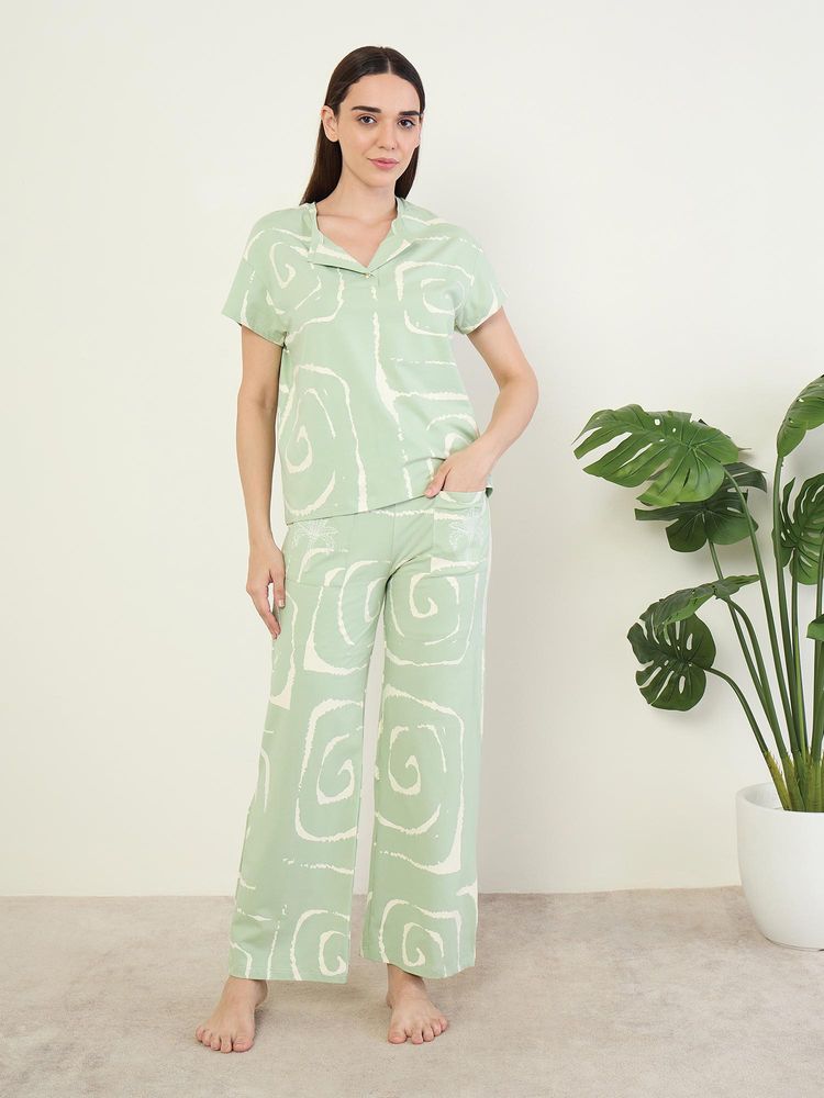 Sweet Dreams Womens Abstract Printed Pyjama With Top Green-picture-20