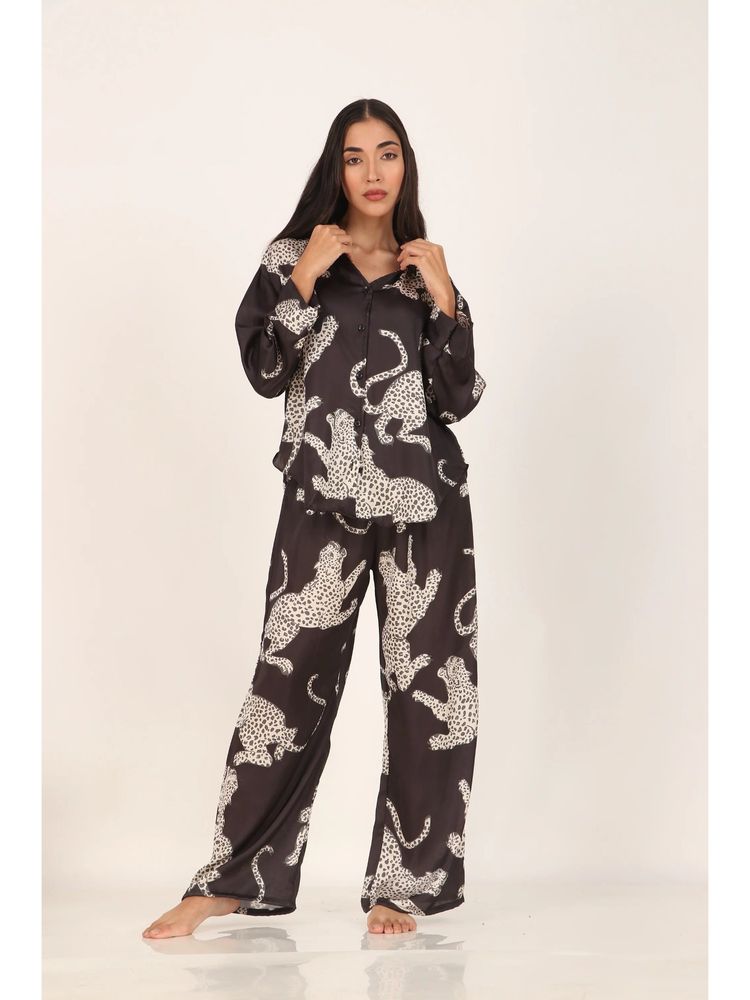Masha Black Cheetah Oversized Satin Nightsuit-picture-17