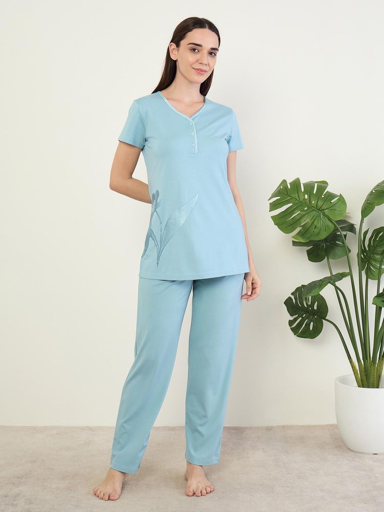 Sweet Dreams Womens Floral Printed Pyjama With Top Blue-picture-19