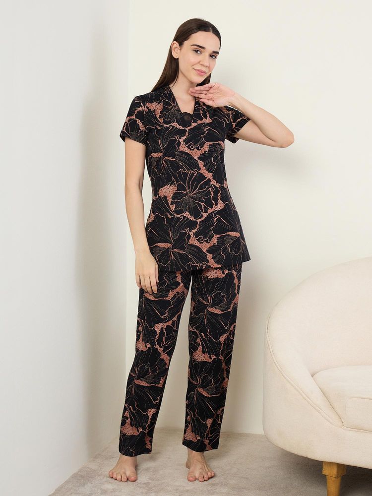 Sweet Dreams Womens Floral Printed Pyjama With Top Black-picture-15