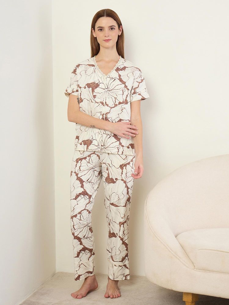 Sweet Dreams Womens Printed Front Open Pyjama With Top White-picture-14
