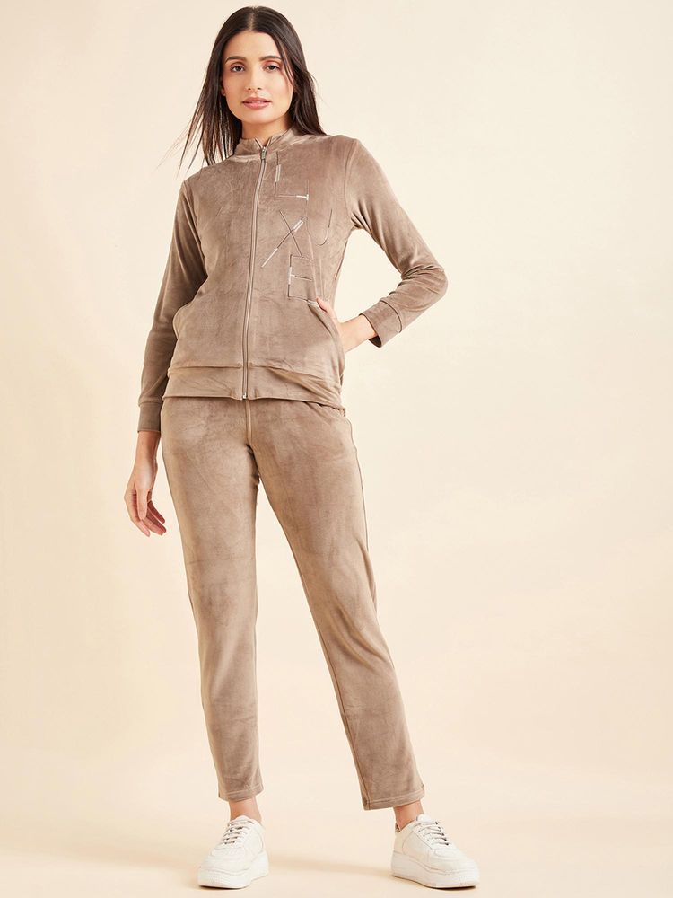 Sweet Dreams Women Solid Tracksuit Beige-picture-19