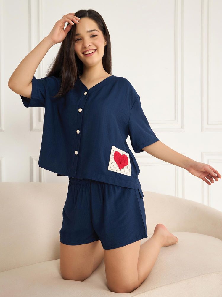 Sweet Dreams Womens Solid Co-Ord Set Navy Blue-picture-15