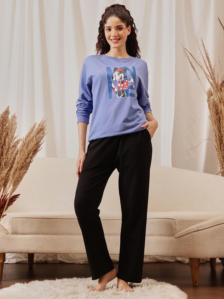Clovia Terry Cotton Graphic Print Sweatshirt With Pyjama Multi-Color-picture-17
