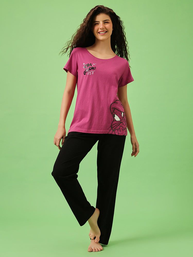 Clovia Looney Tunes Classic: Bugs Bunny T-Shirt and Cotton Pyjama Dark Pink-picture-24