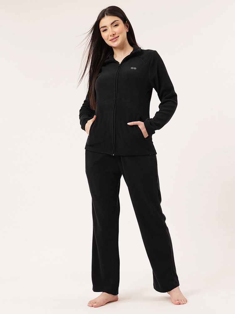 Clovia Zippered Jacket And Pyjama Black - Fleece-picture-22
