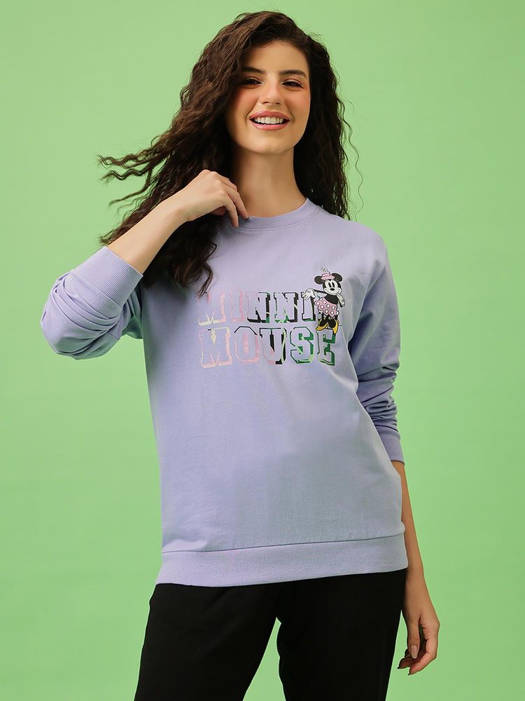 Clovia Disney Edition: Minnie Mouse Light Purple Terry Cotton Sweatshirt-picture-27