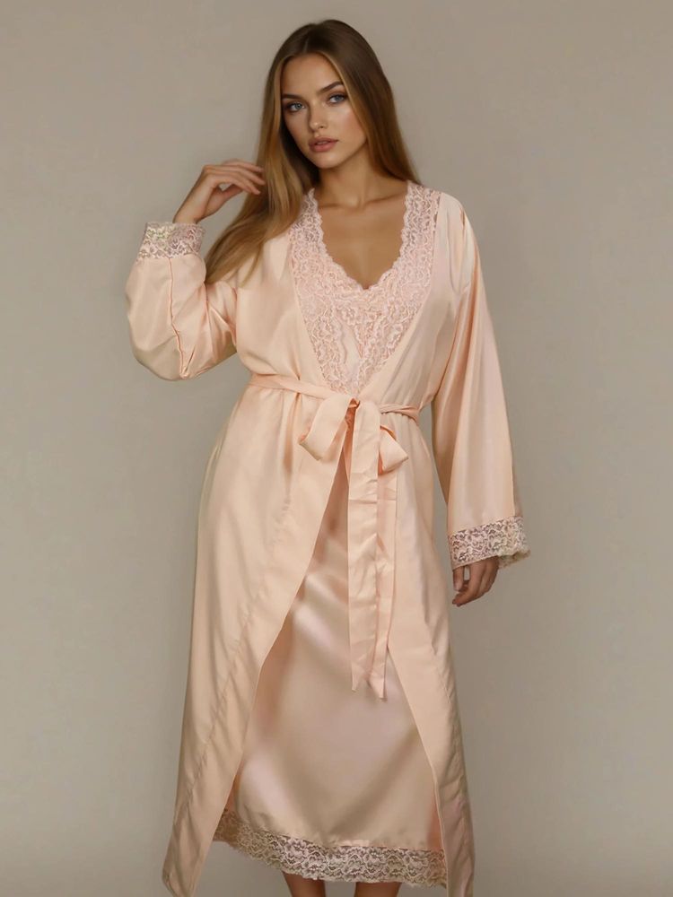 MHYTH Myth Flair Affair Full Length Night Gown With Robe & Belt Cream-picture-26