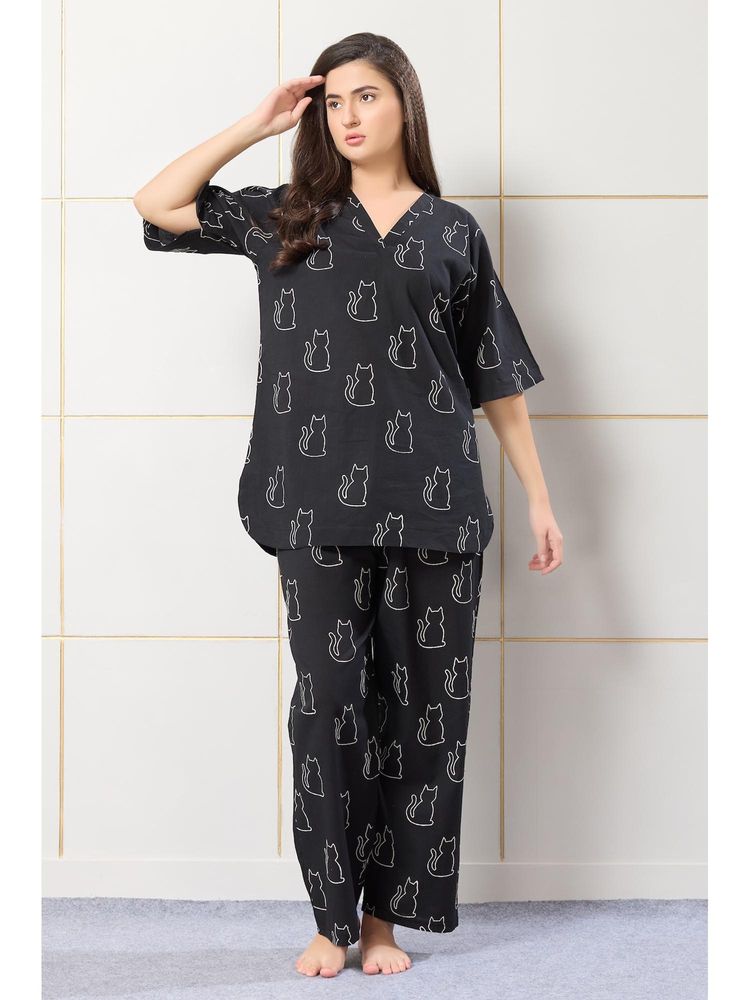 PIU Womens Night Co-Ord Set Black-image-2