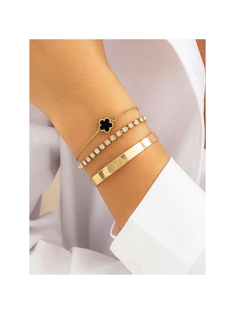 Jewels Galaxy Women Gold Plated Black Clover Stone Studded Bracelet-image-37