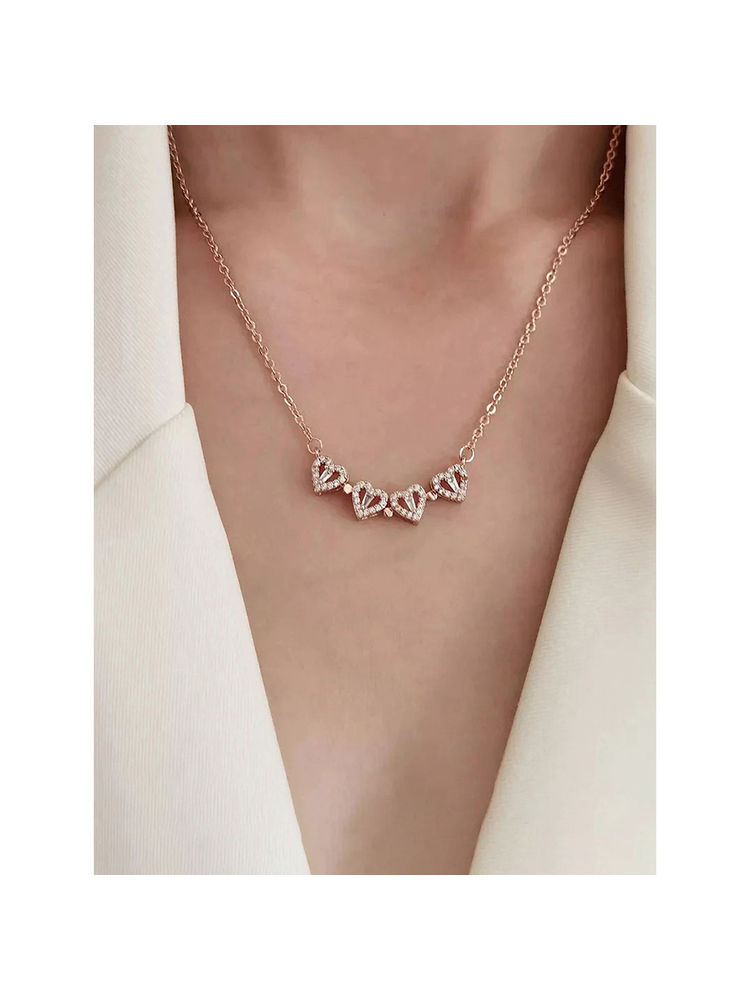 Jewels Galaxy Women Hearts Clover Design Openable Magnet Rose Gold Plated Necklace-image-2