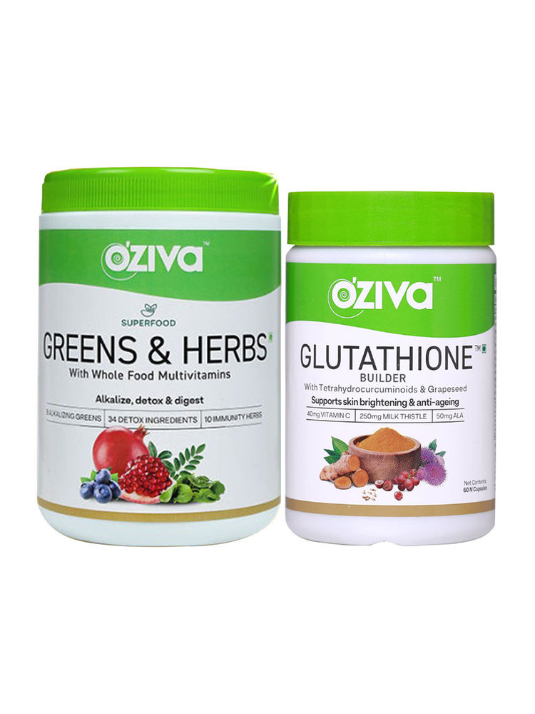 OZiva Detox & Glow Routine (OZiva Superfood Greens & Herbs + Glutathione Builder)