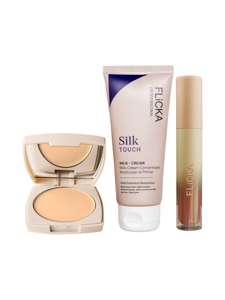 FLiCKA Makeup Combo - Base Story Foundation Caramel + Silk Touch Primer + R U Ready Lipstick Oatmeal-image-26