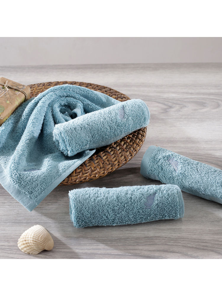 Maspar Colorart 550gsm Cotton Embedded Stripe Solid Nile Blue 4pc Face Towel Set-image-23