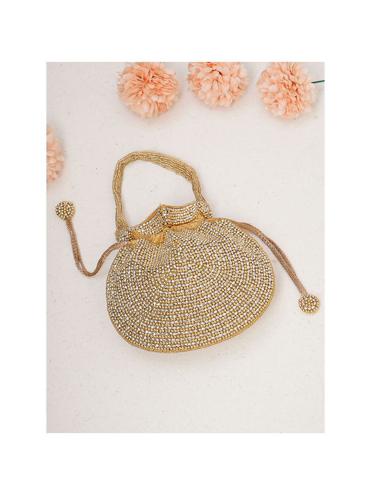 Fabbhue Women Gold Hand Embroidered Wristlet Potli Bag