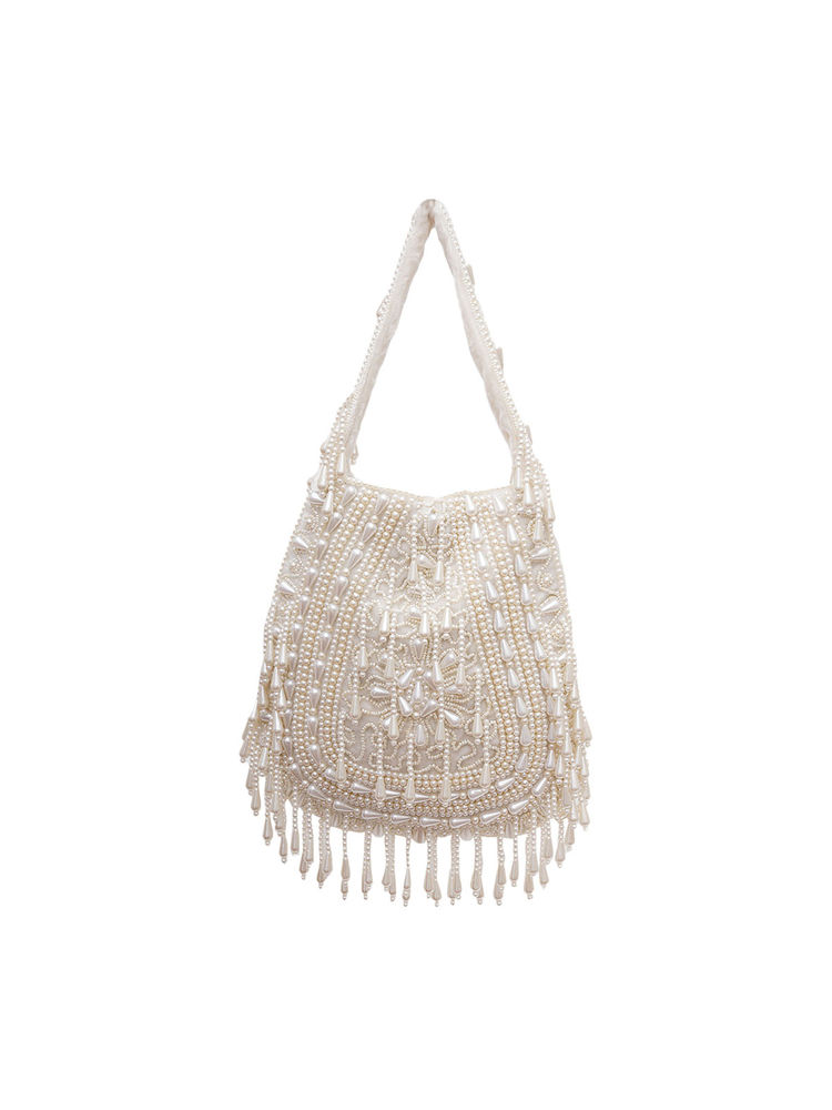 Fabbhue Women Off White Hand Embroidered Wristlet Potli Bag-picture-4