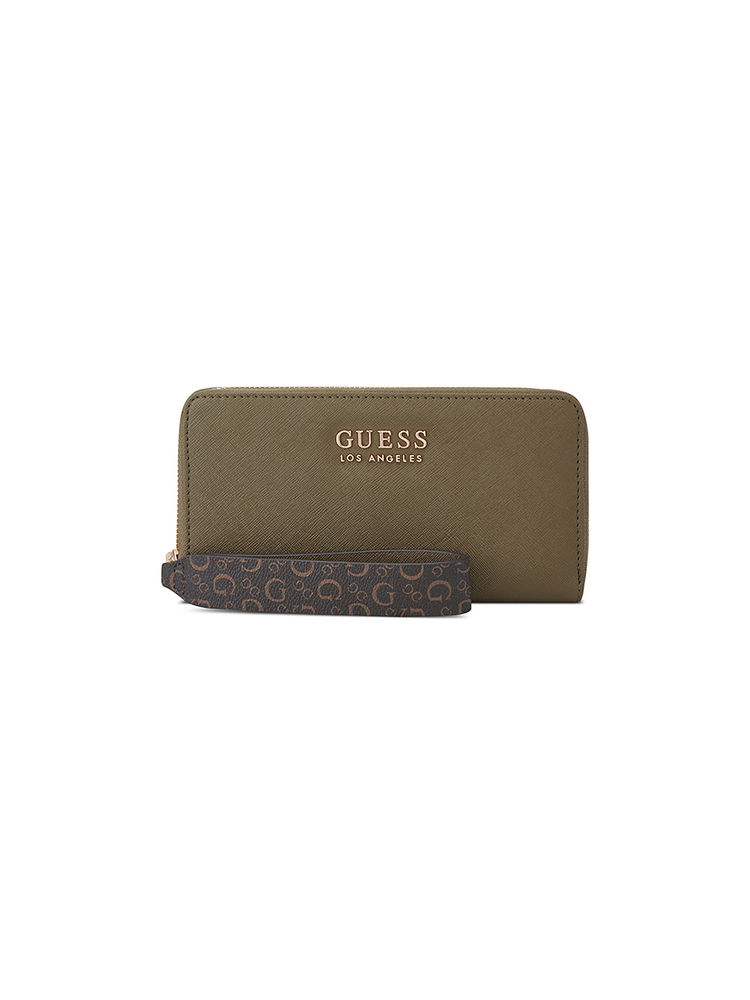 Guess Olive Solid Easley Medium Zip Around Wallet-image-1